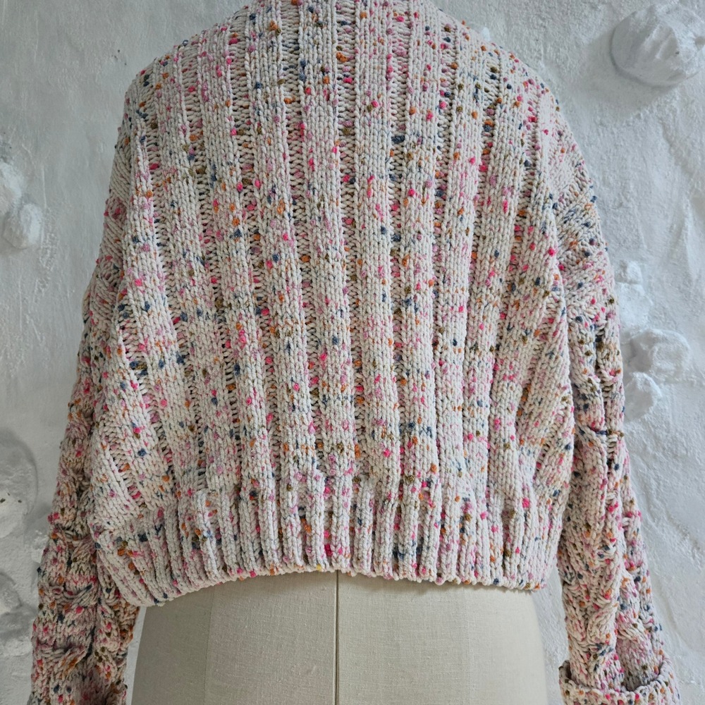 Moon & Madison Confetti Chenille Cable Knit Cropped Cardigan Small Winter Fall - Picture 9 of 12